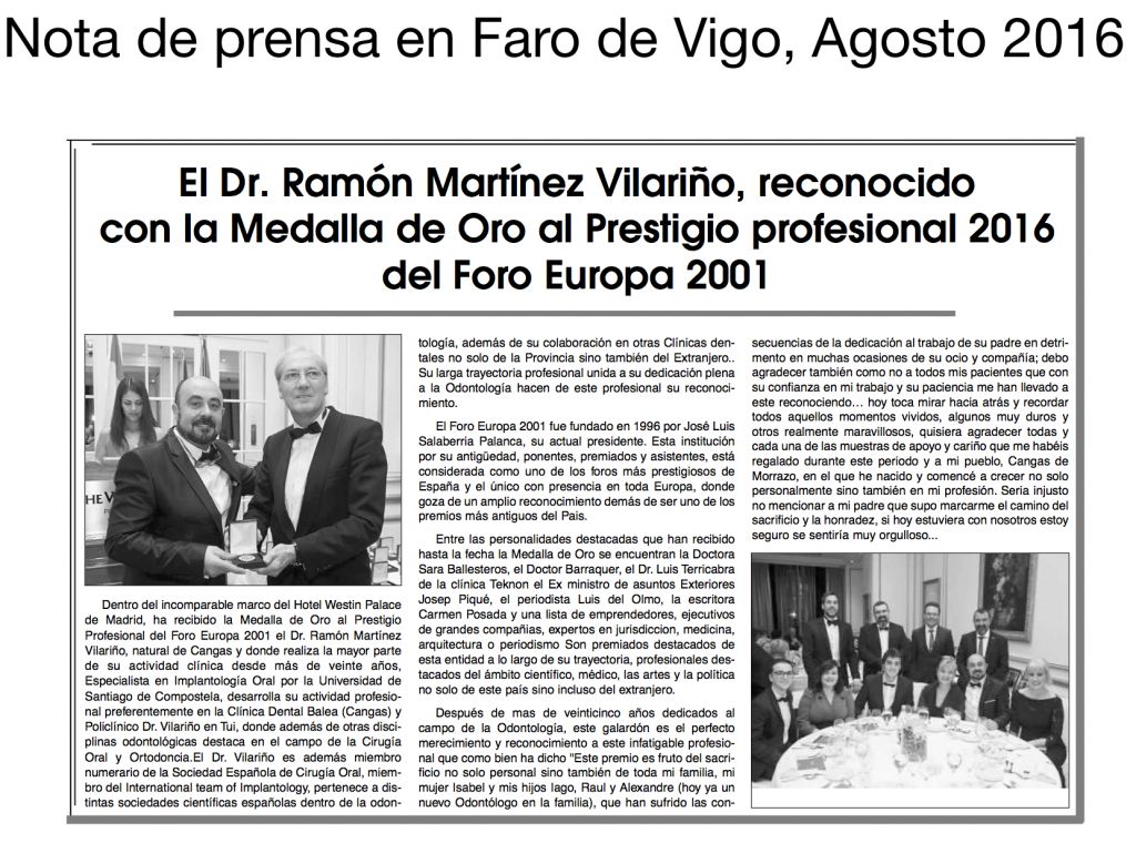 Notícia no Faro de Vigo